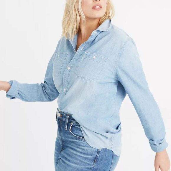 Madewell Chambray Classic Ex-Boyfriend Shirt in Evie Wash,xxs‎ - Picture 1 of 13